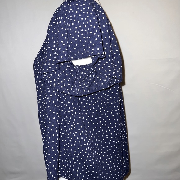 Express Off the Shoulder Blouse -Navy Blue with White Polka Dots Size: Medium - Picture 8 of 9